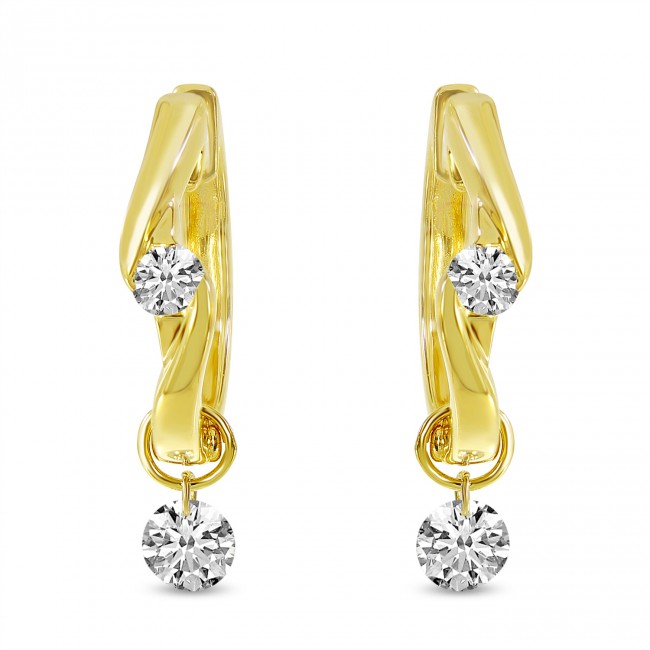 14K Yellow Gold Dashing Diamond Pierced Diamond Huggie Earrings