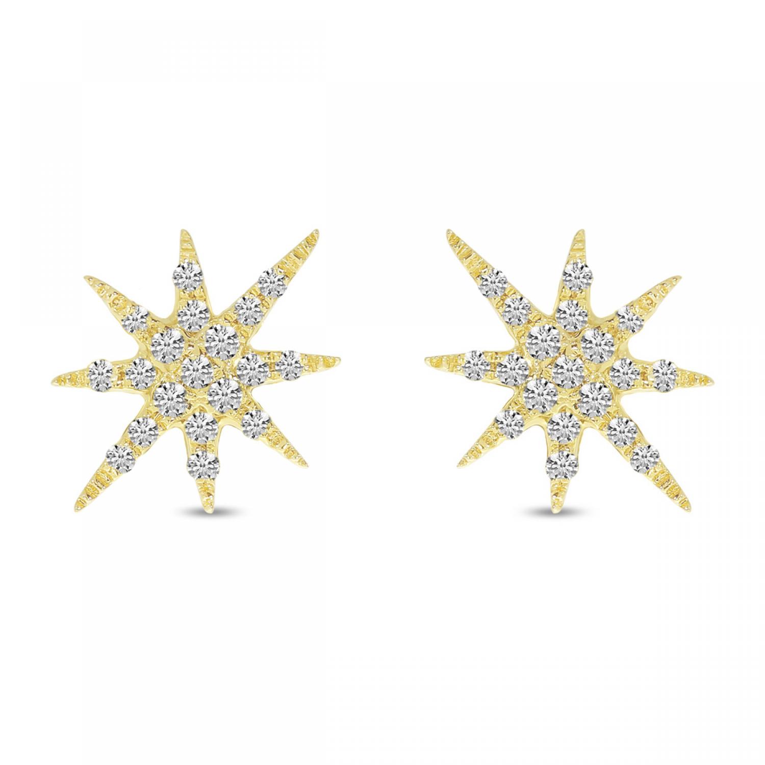 14K Yellow Gold Diamond Starburst Earrings