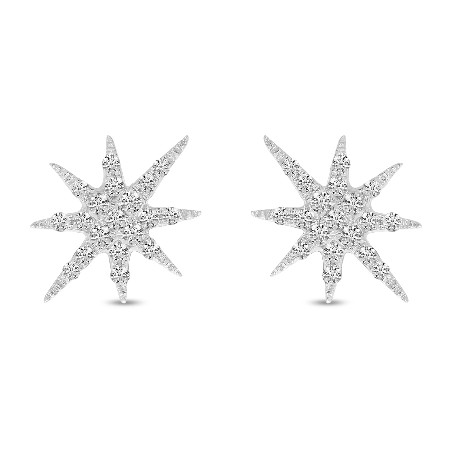 14K White Gold Diamond Starburst Earrings