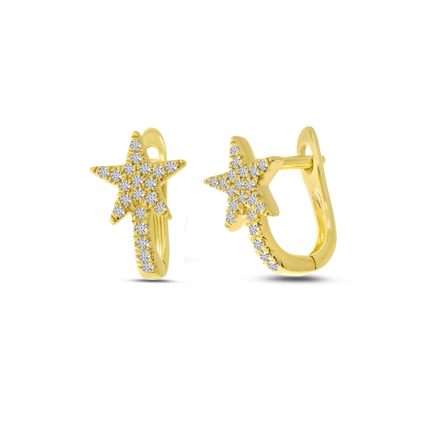 14K Yellow Gold Diamond Shooting Star Huggie Earrings