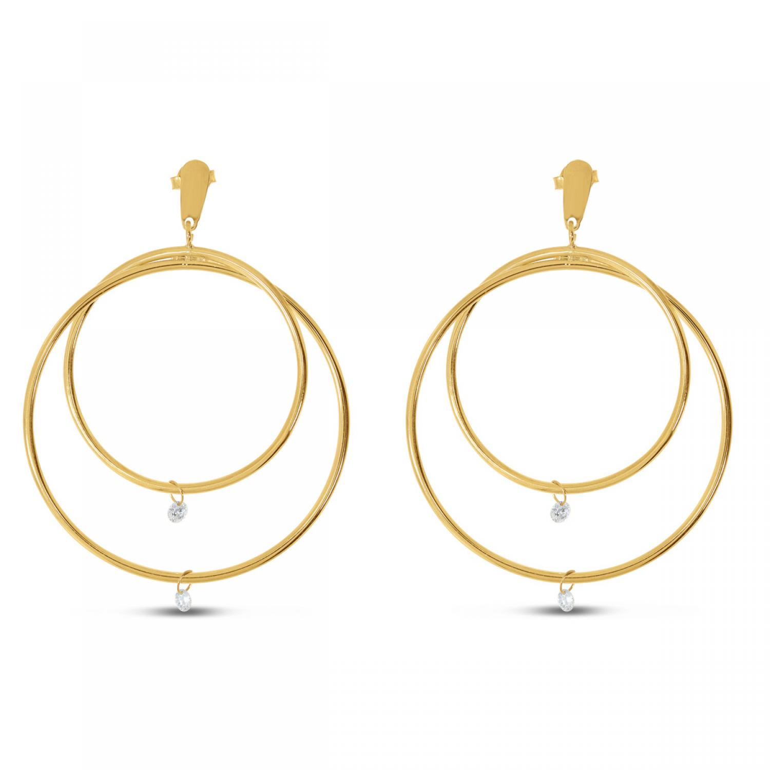 14K Yellow Gold Dashing Diamond Big Front Hoop Earrings