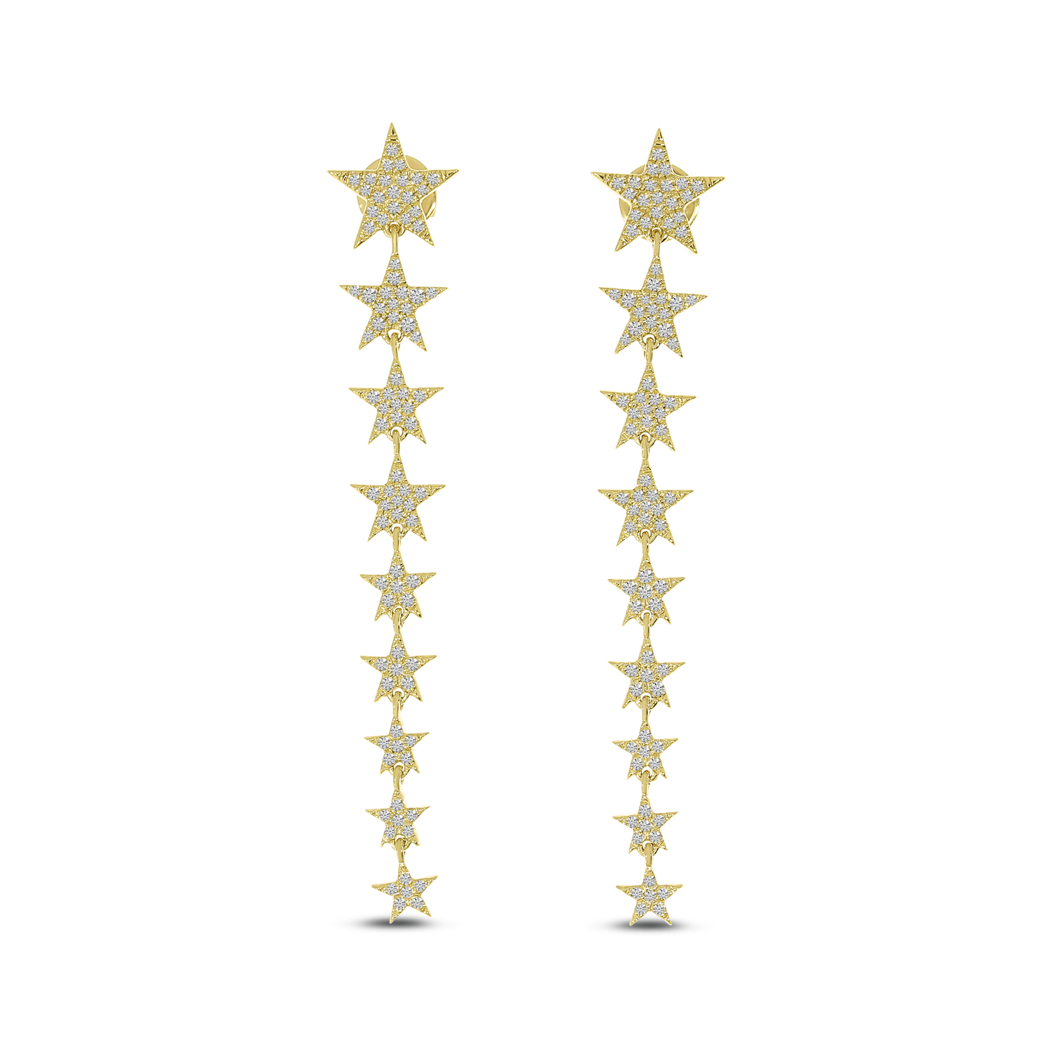 14K Yellow Gold Diamond Star Long Earrings