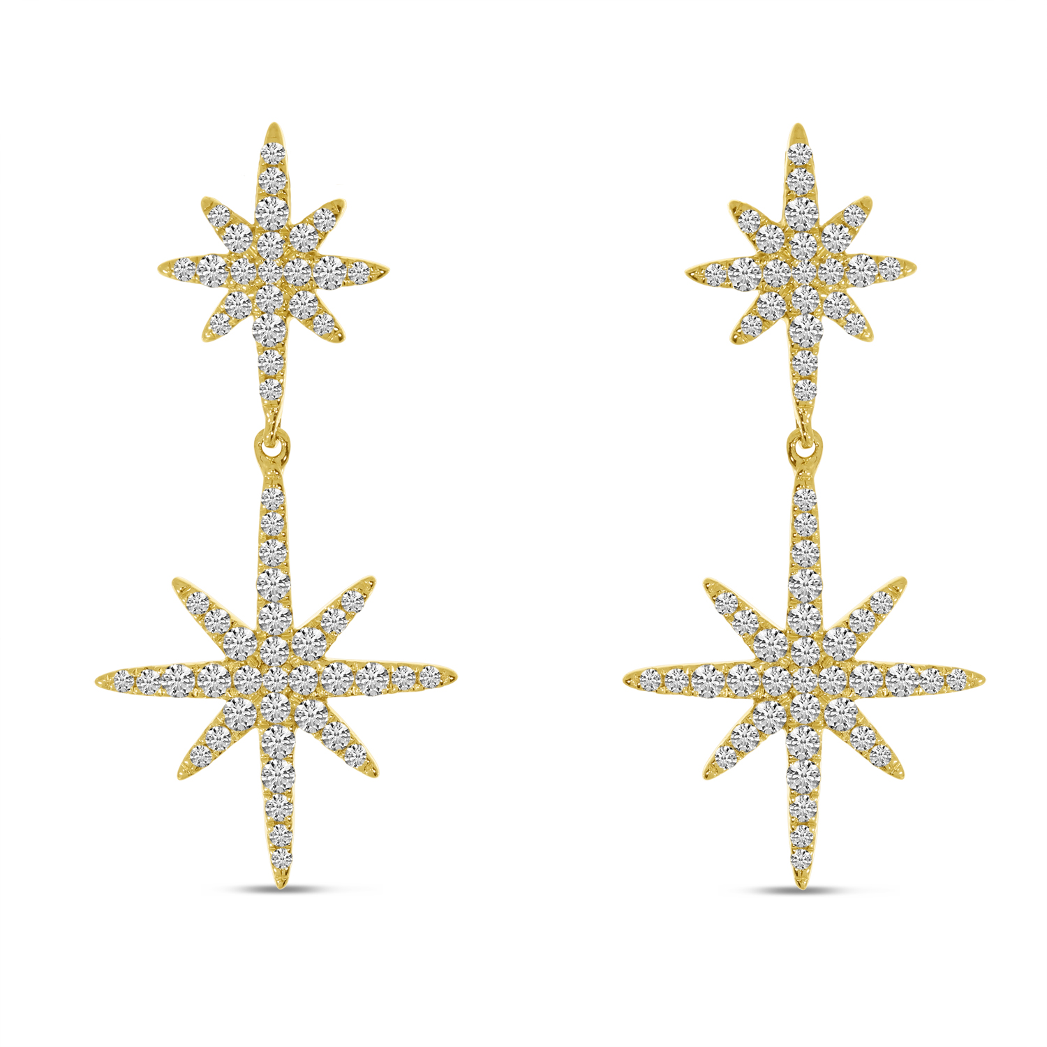 14K Yellow Gold Diamond Double Starburst Earrings