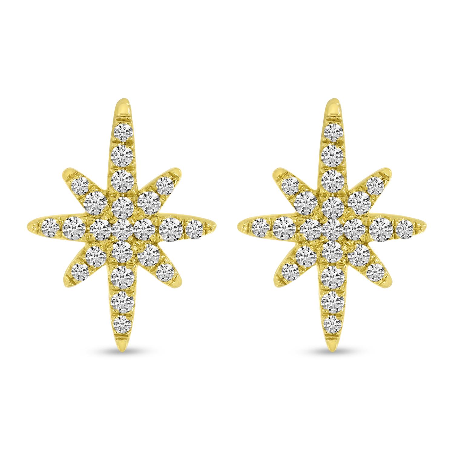 14K Yellow Gold Small Diamond Starburst Stud Earrings
