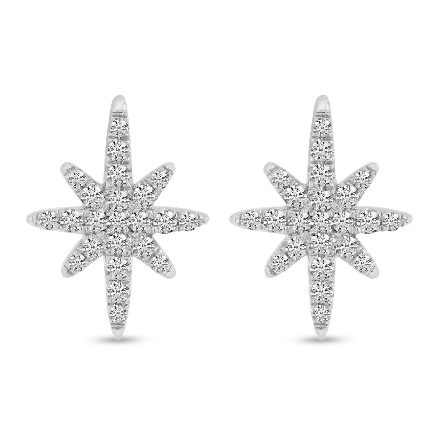 14K White Gold Small Diamond Starburst Earrings