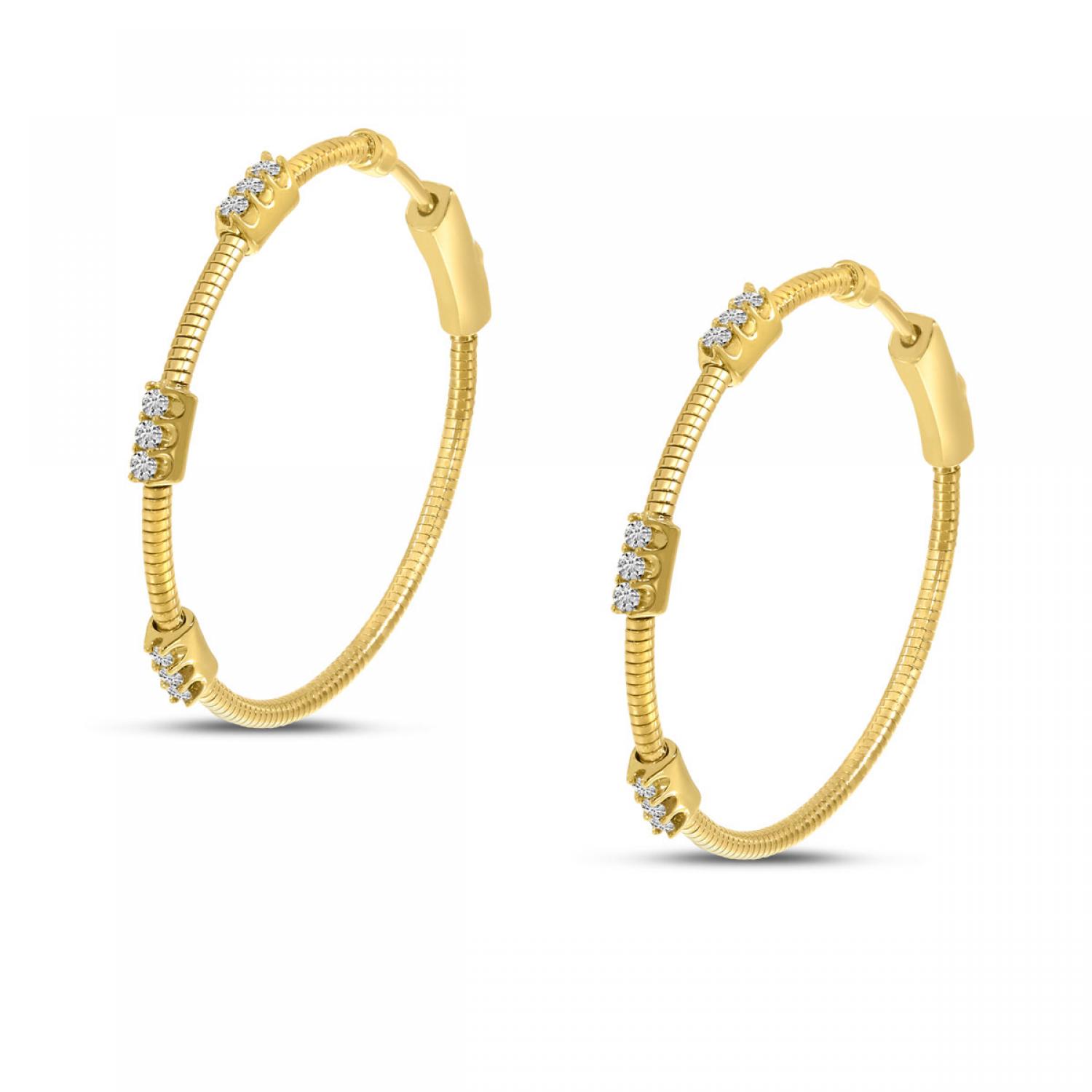 14K Yellow Gold Diamond Flex Hoop Earrings