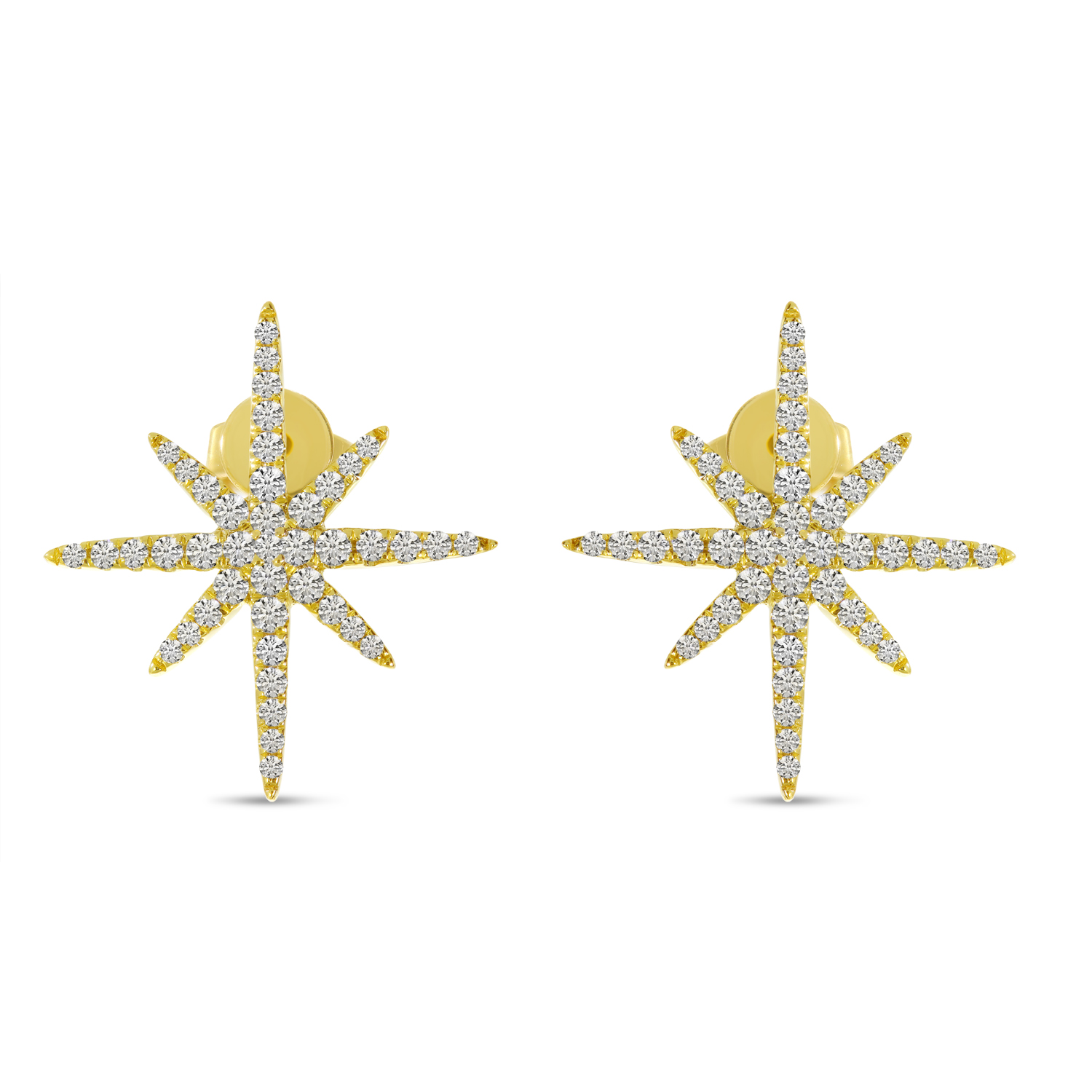 14K Yellow Gold Diamond Starburst Earrings