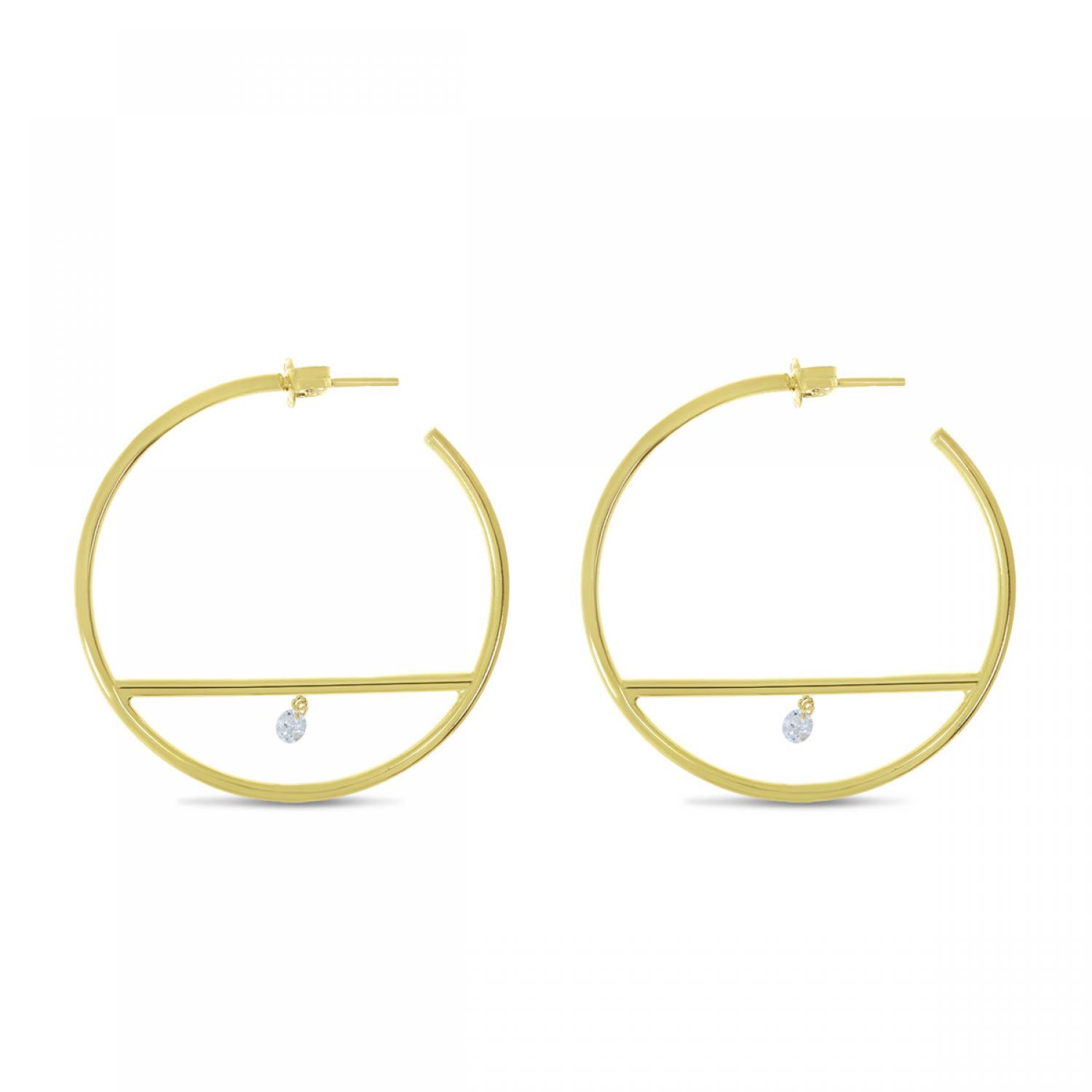 14K Yellow Gold Dashing Diamond Bar Hoop Earrings