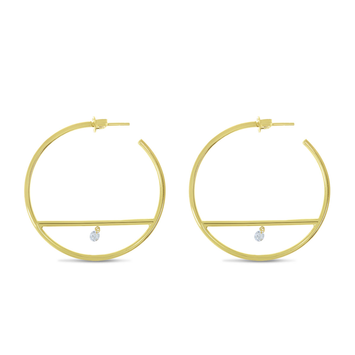 14K Yellow Gold Dashing Diamond Bar Hoop Earrings