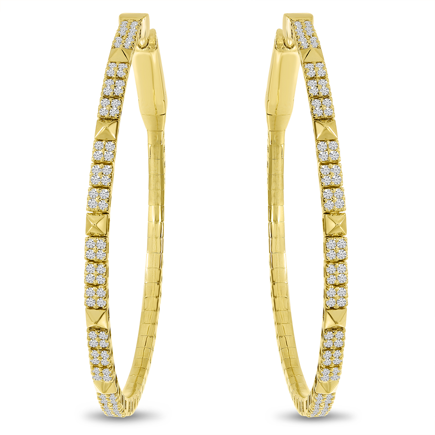14K Yellow Gold Diamond Flexible Hoop Earrings