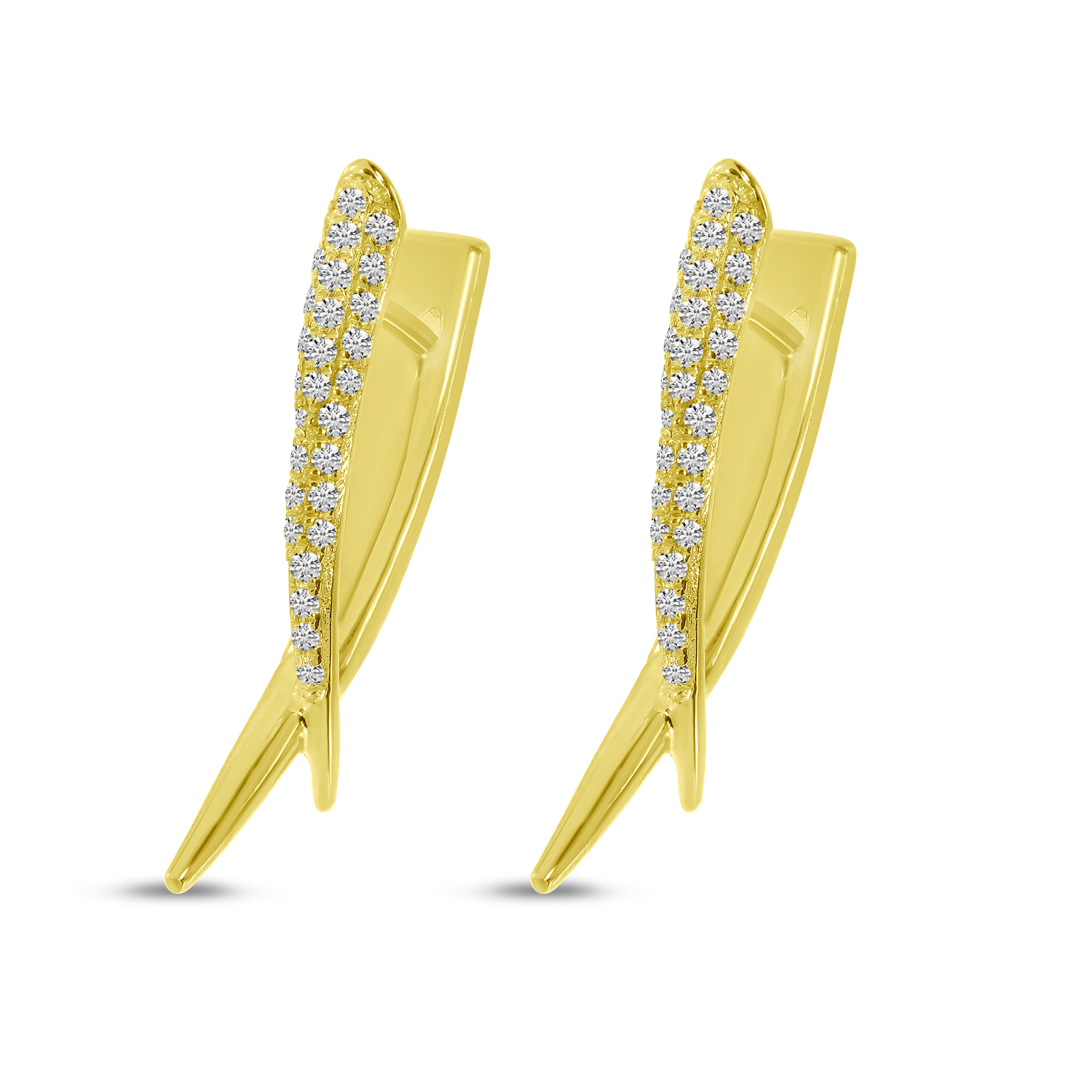 14K Yellow Gold Diamond Edgy Huggie Earrings