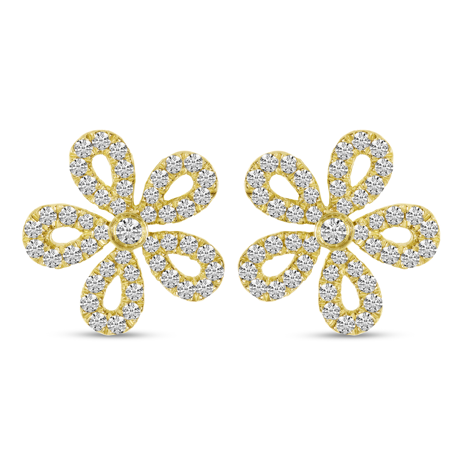 14K Yellow Gold Small Diamond Floral Earrings