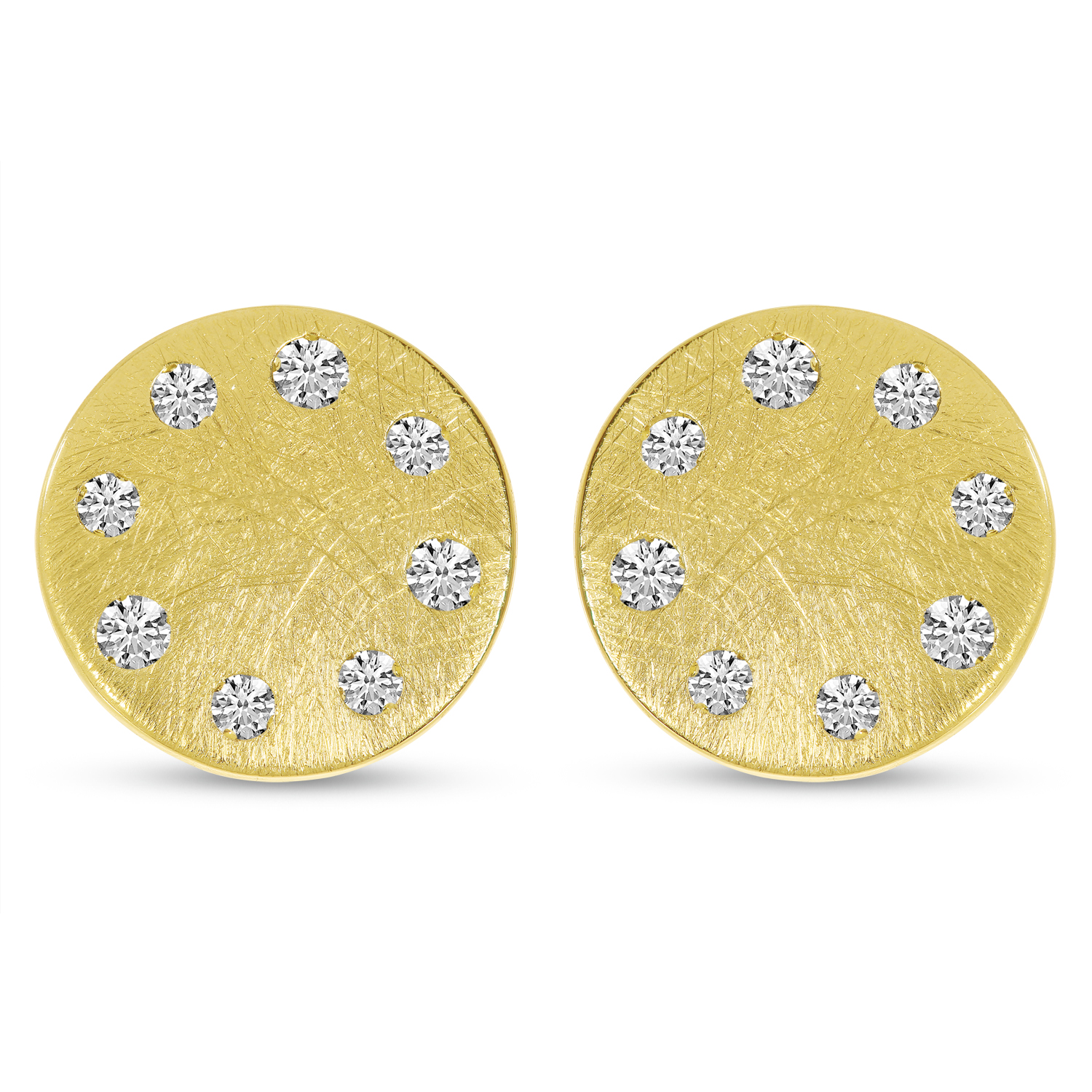 14K Yellow Gold Brushed Diamond Disc Earrings