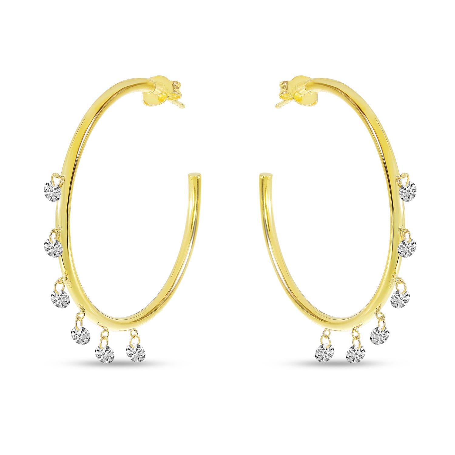 14K Yellow Gold Dashing Diamond 6 Stone Shaker Hoops Earring