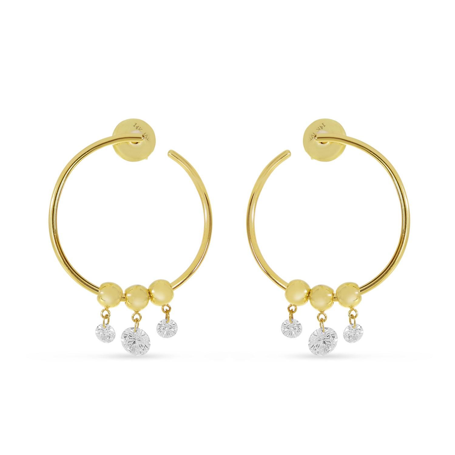 14K Yellow Gold Dashing Diamond Circle Hoop Earrings