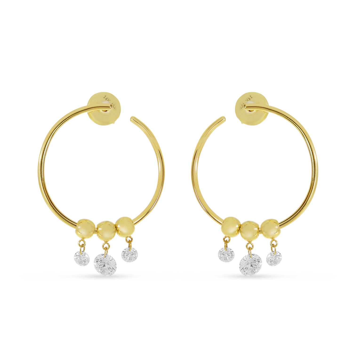 14K Yellow Gold Dashing Diamond Circle Hoop Earrings