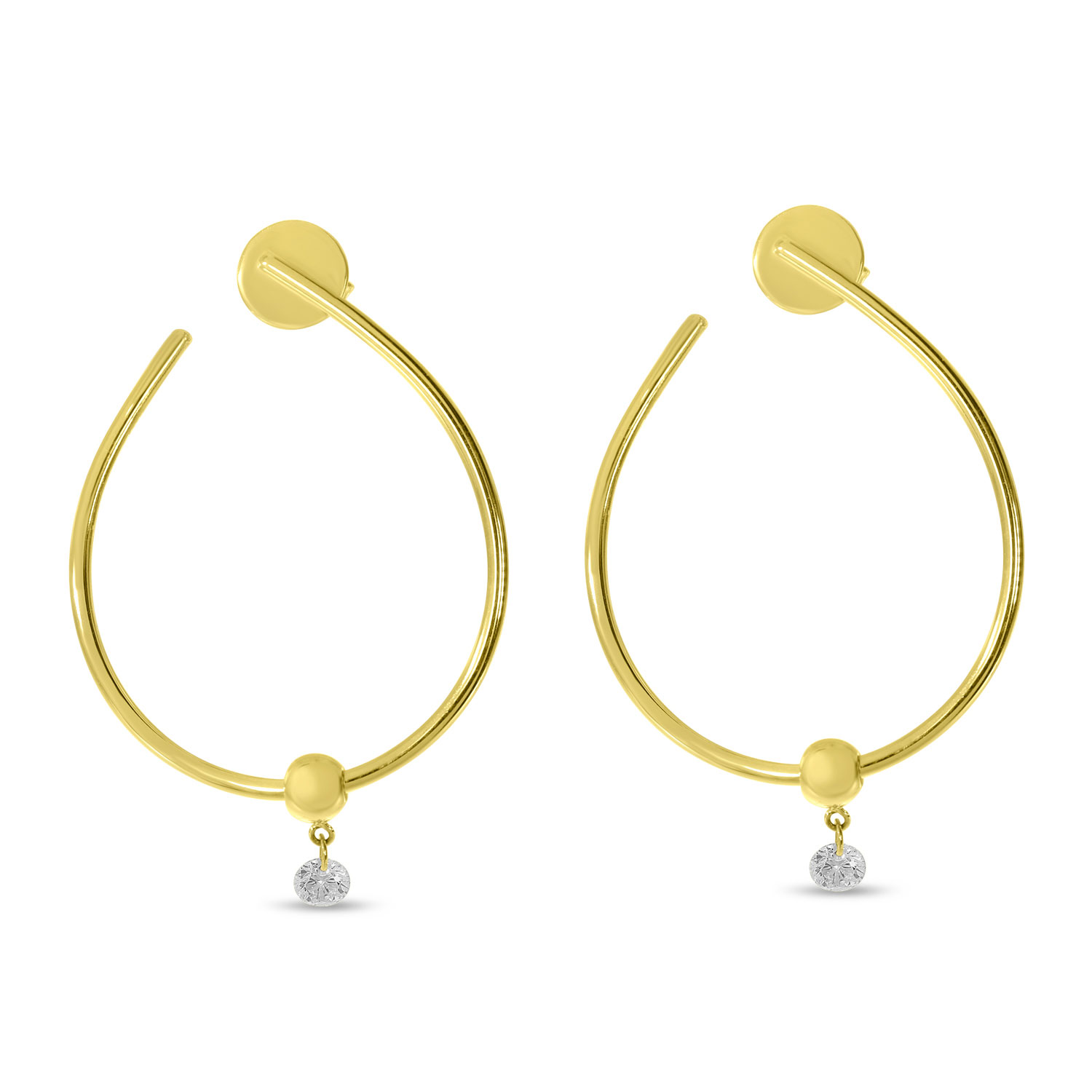 14K Yellow Gold Dashing Diamond Single Diamond Oval Hoop Earrings
