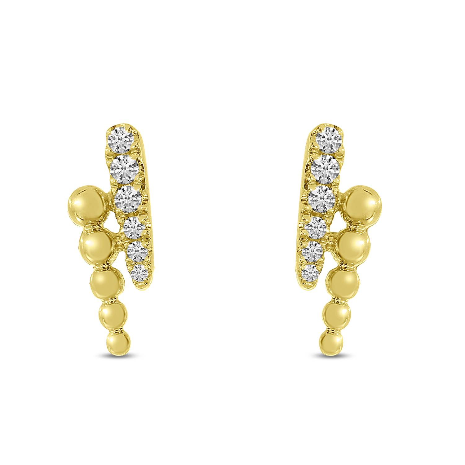 14K Yellow Gold Diamond Beaded 2-Row Linear Earrings