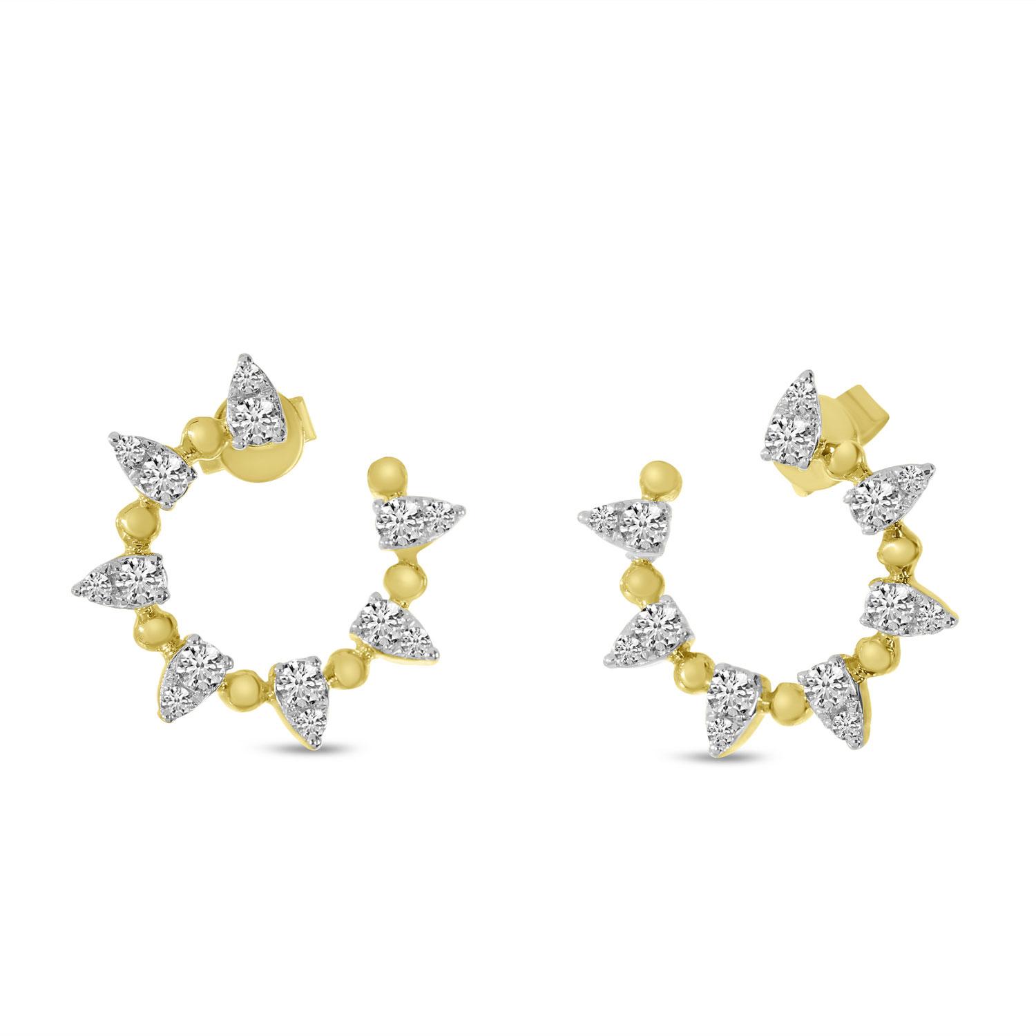 14K Yellow Gold Diamond Spike Beaded Front Hoop Earrings