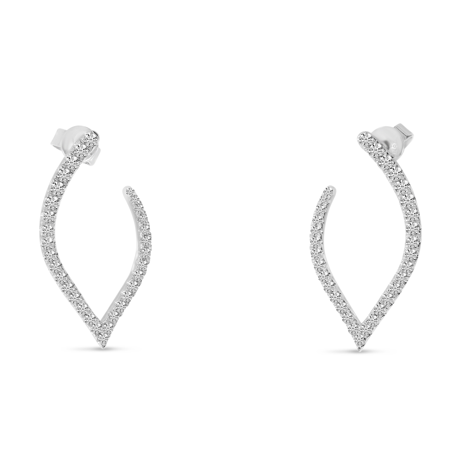 14K White Gold Diamond Petal Front Hoop Earrings