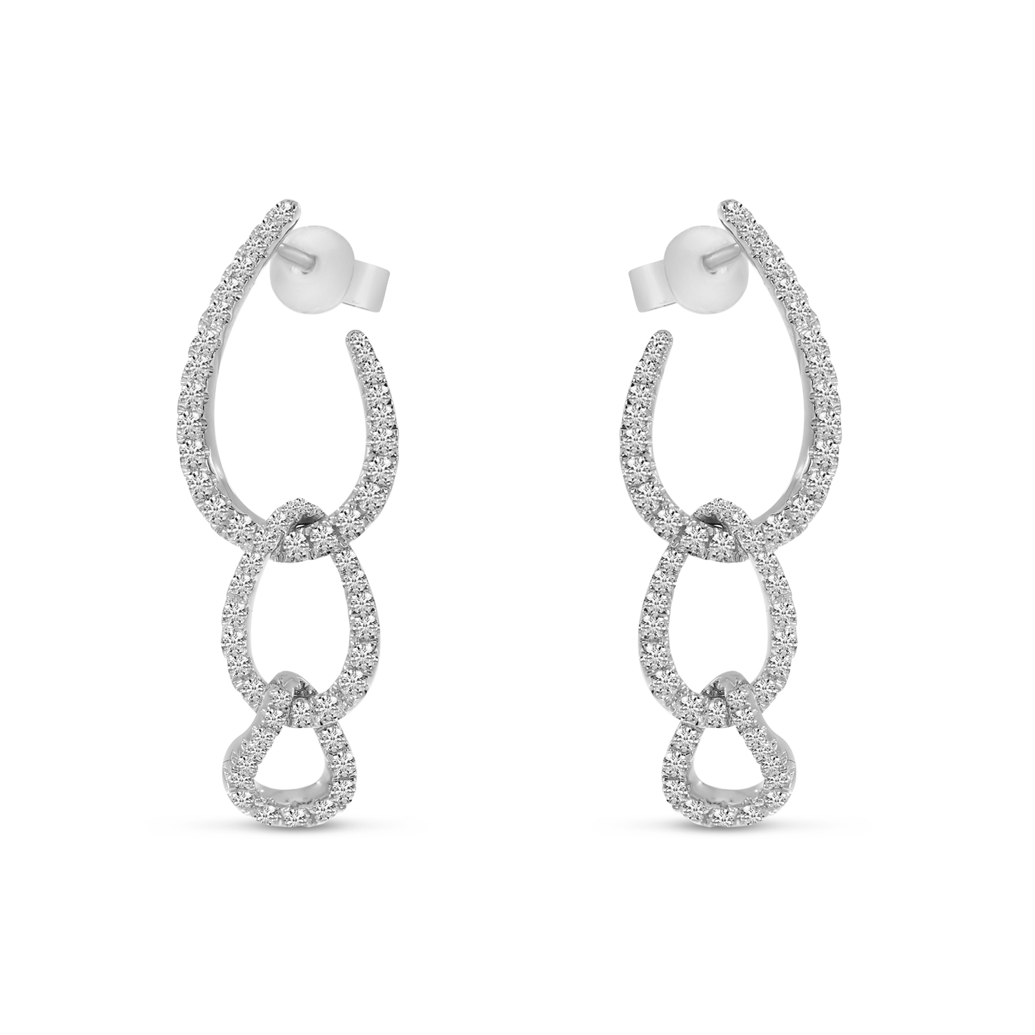 14K White Gold Diamond Chain Link Earrings