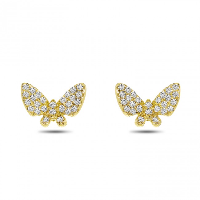 14K Yellow Gold Diamond Butterfly Post Earrings