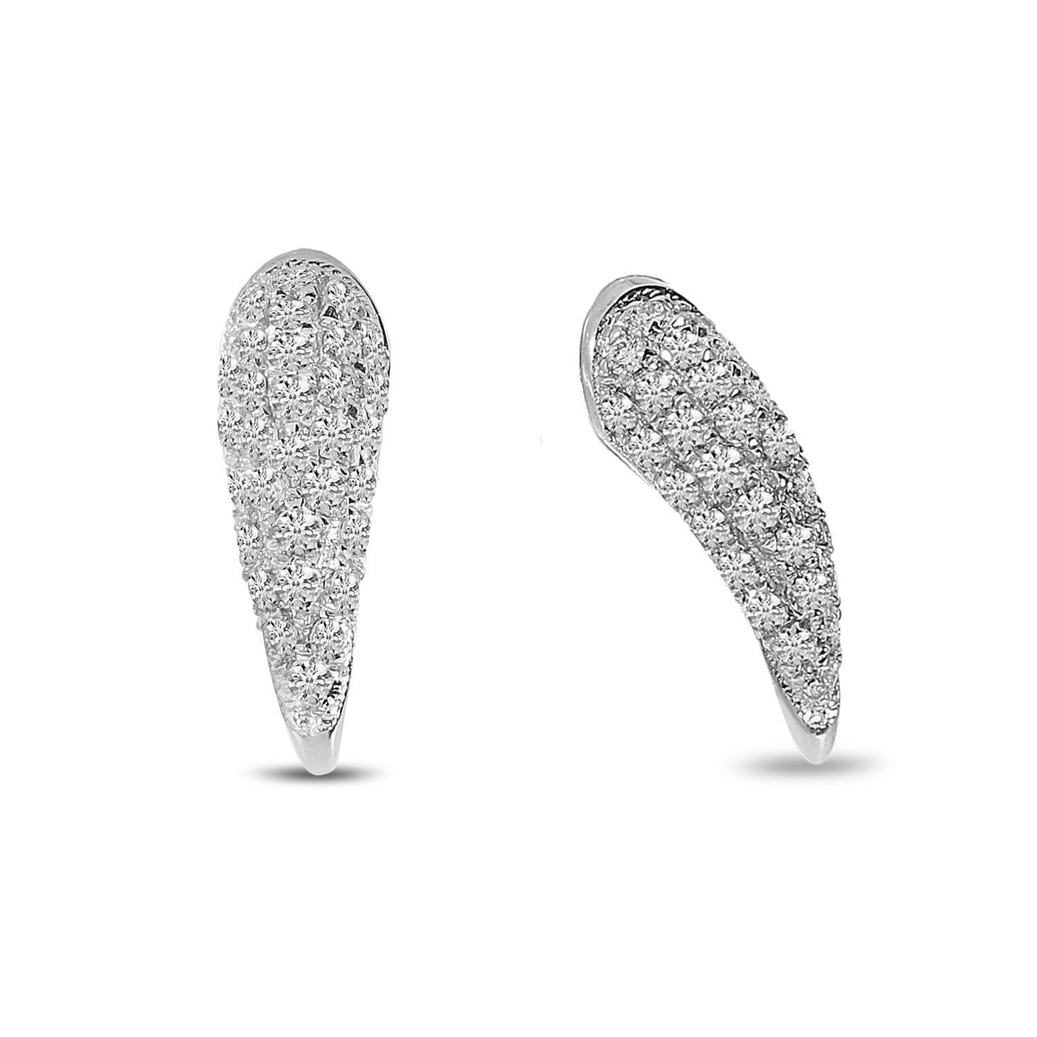 14K White Gold Diamond Horn Post Earrings