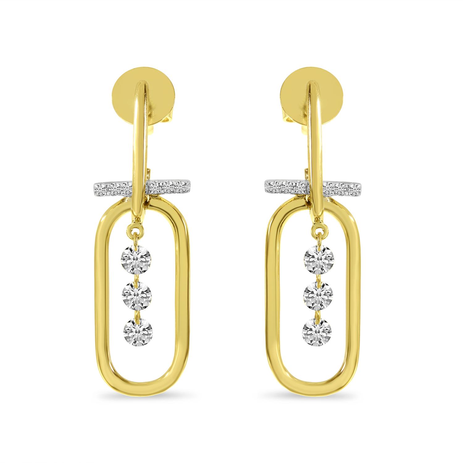 14K Yellow Gold Dashing Diamond Large Paper Clip Earrings