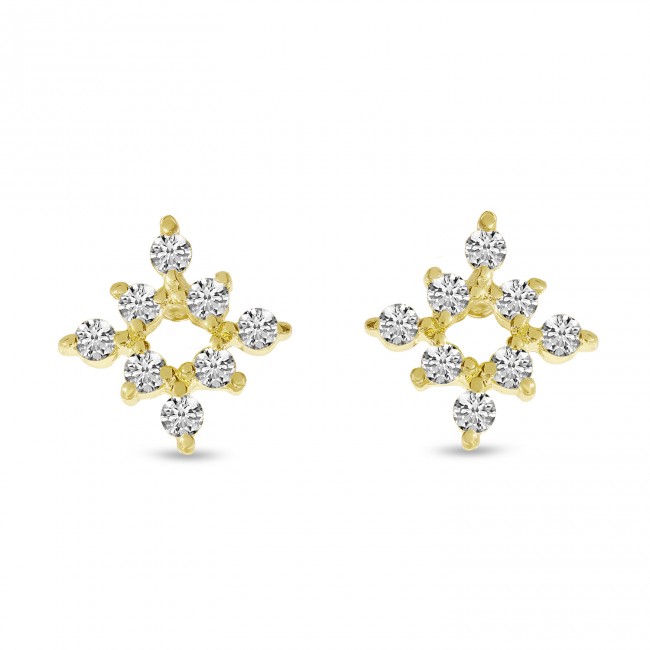14K Yellow Gold Diamond Mini Starburst Stud Earrings