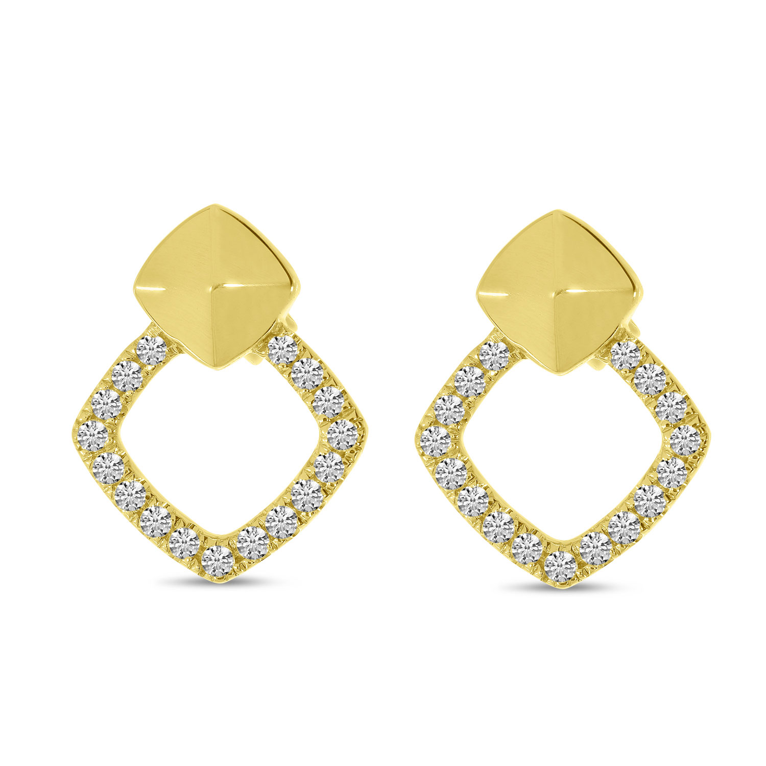 Colormerchants 14K Yellow Gold Diamond Open Square Earrings