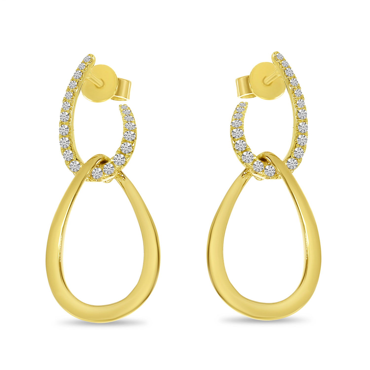 14K Yellow Gold Diamond Gold Double Link Earrings