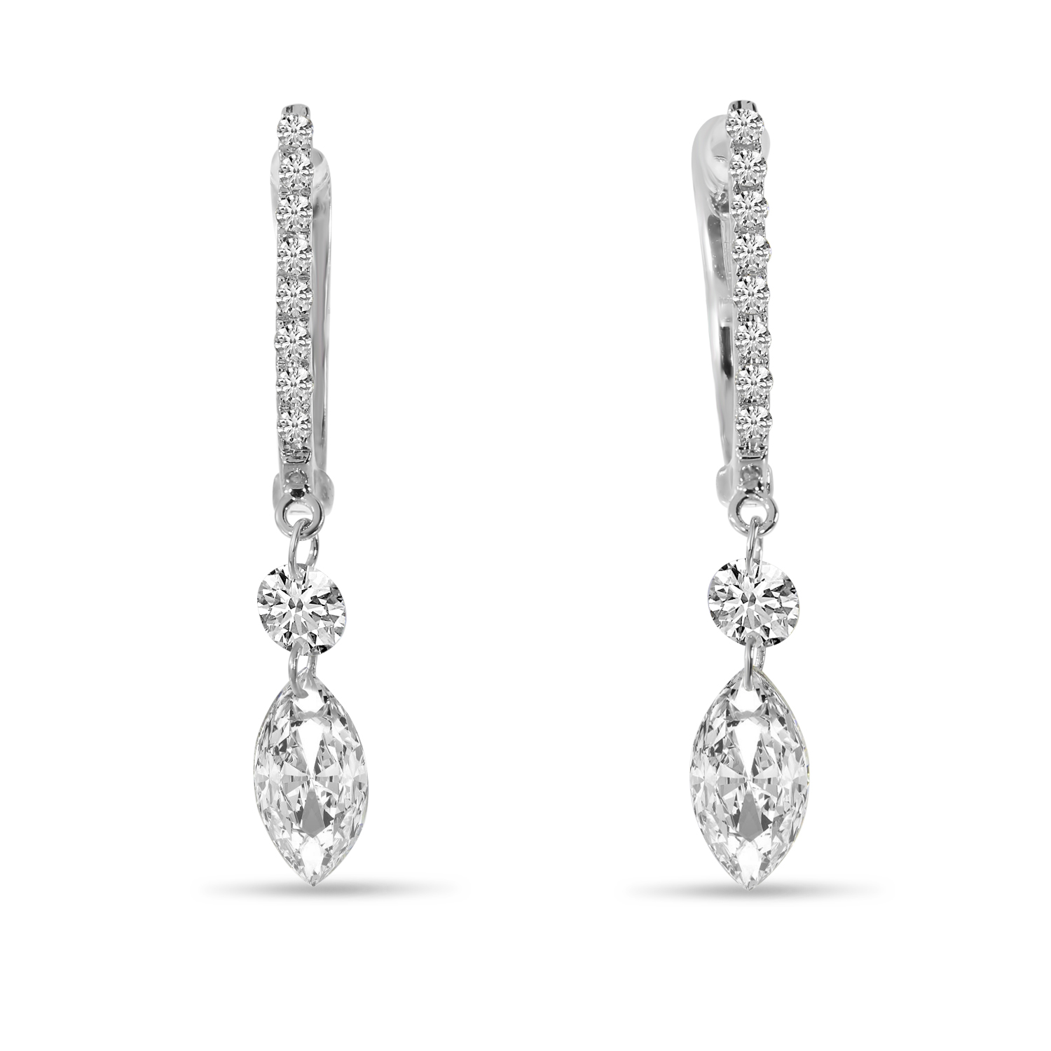 14K White Gold Dashing Diamond Fancy Round and Marquise Earrings