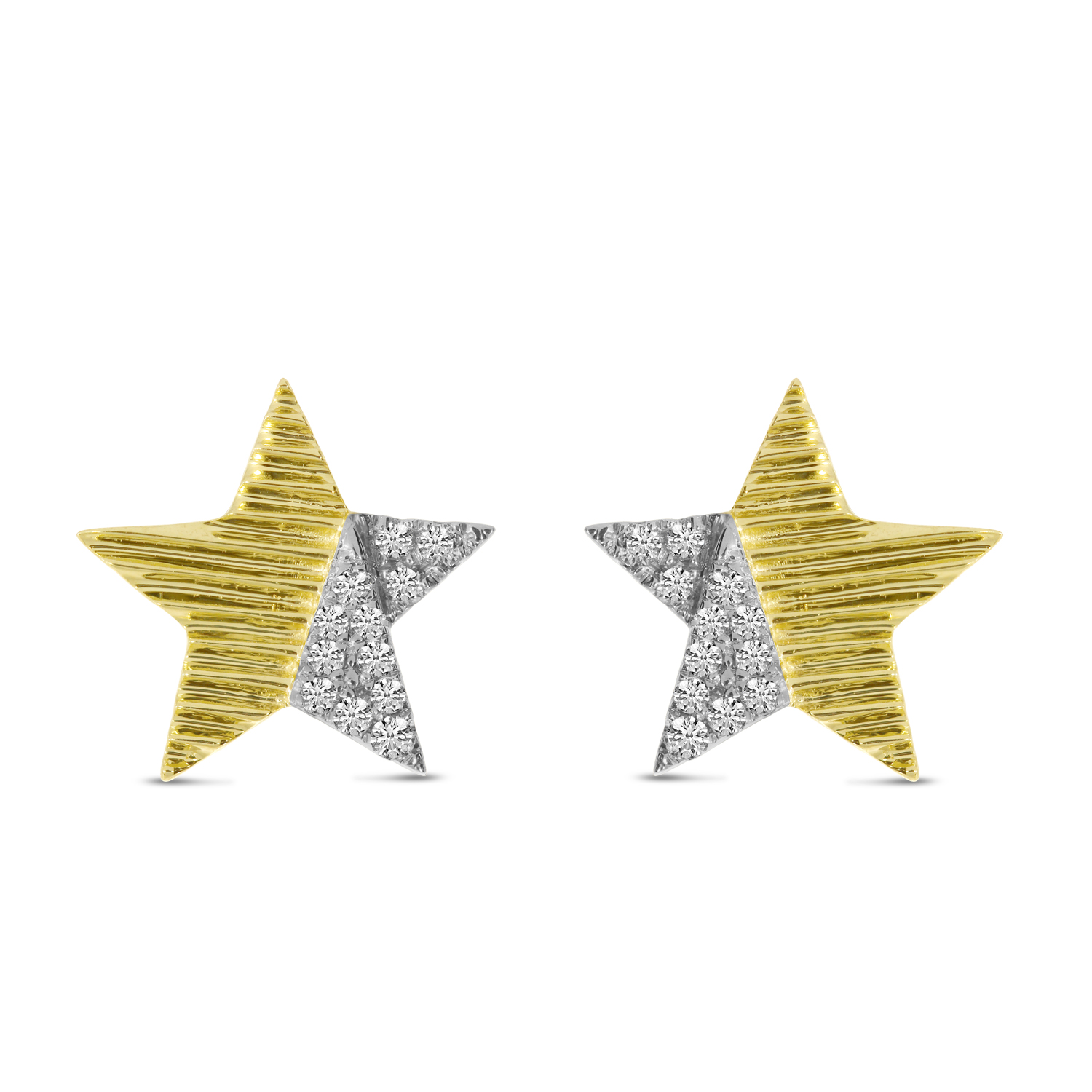 14K Yellow Gold Diamond Textured Star Post Earrings