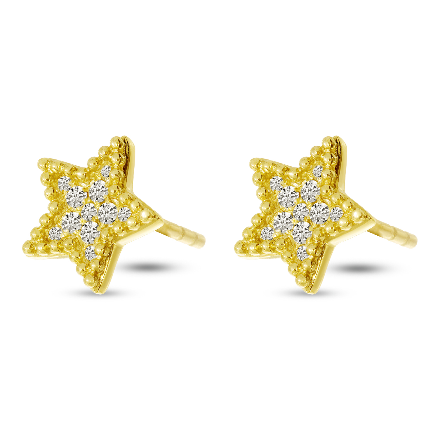 14K Yellow Gold Diamond Beaded Star Post Earrings