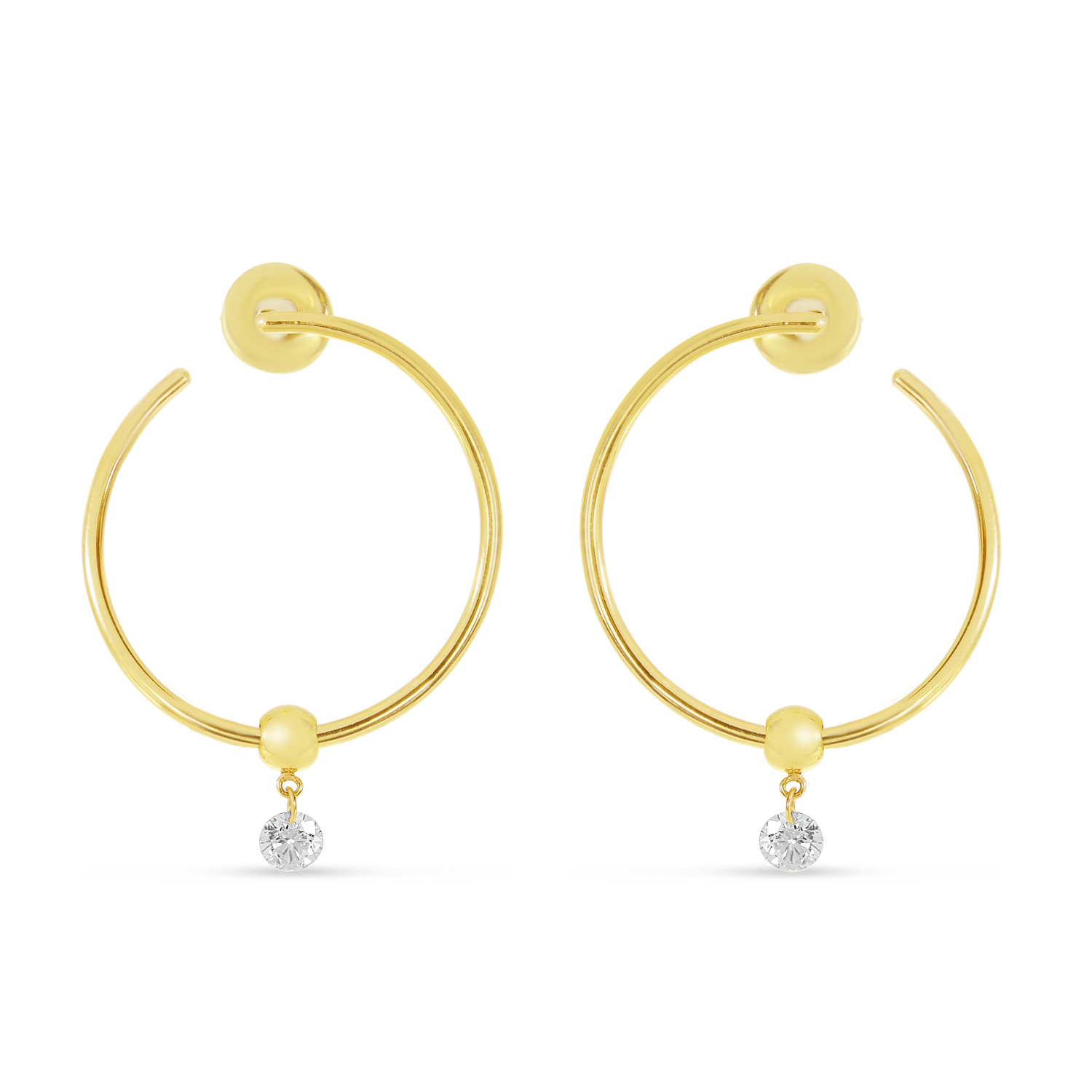 14K Yellow Gold Dashing Diamond Single Diamond Circle Hoop Earrings