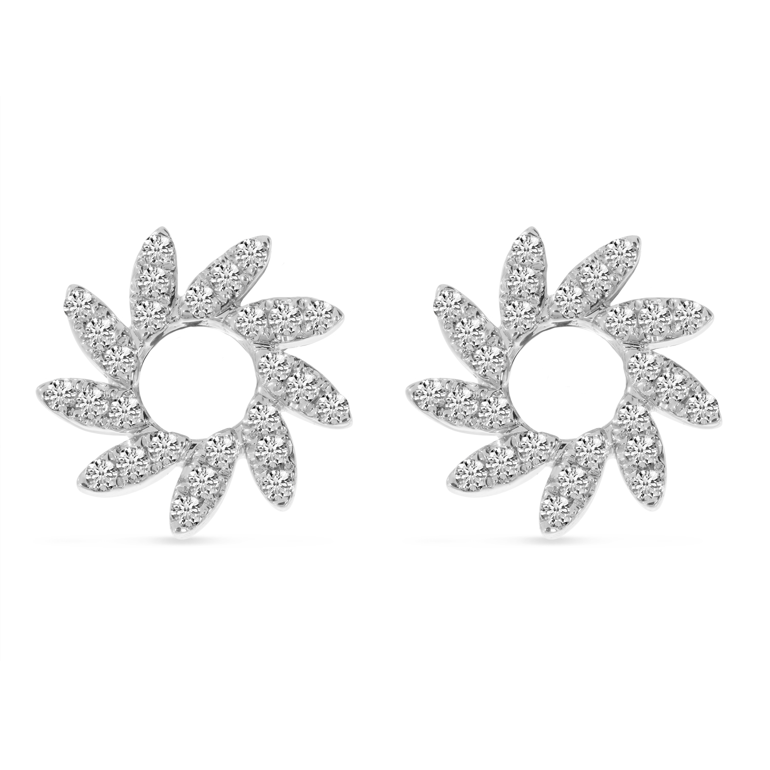 14K White Gold Diamond Pinwheel Earrings