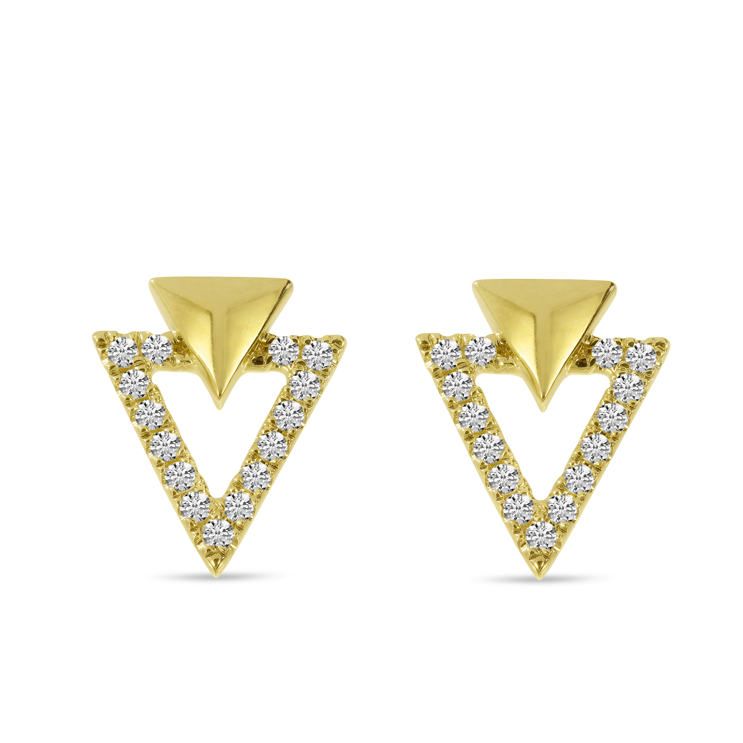 14K Yellow Gold Diamond Double Triangle Earrings