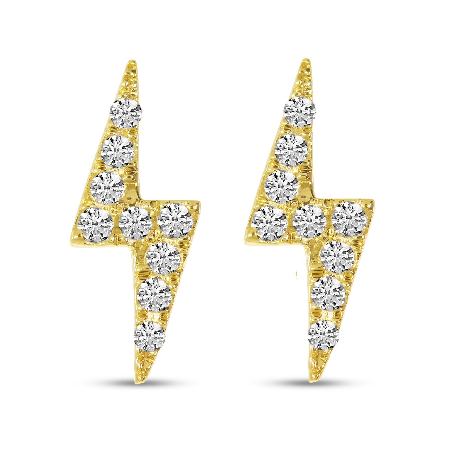 14K Yellow Gold Diamond Lightning Bolt Stud Earrings