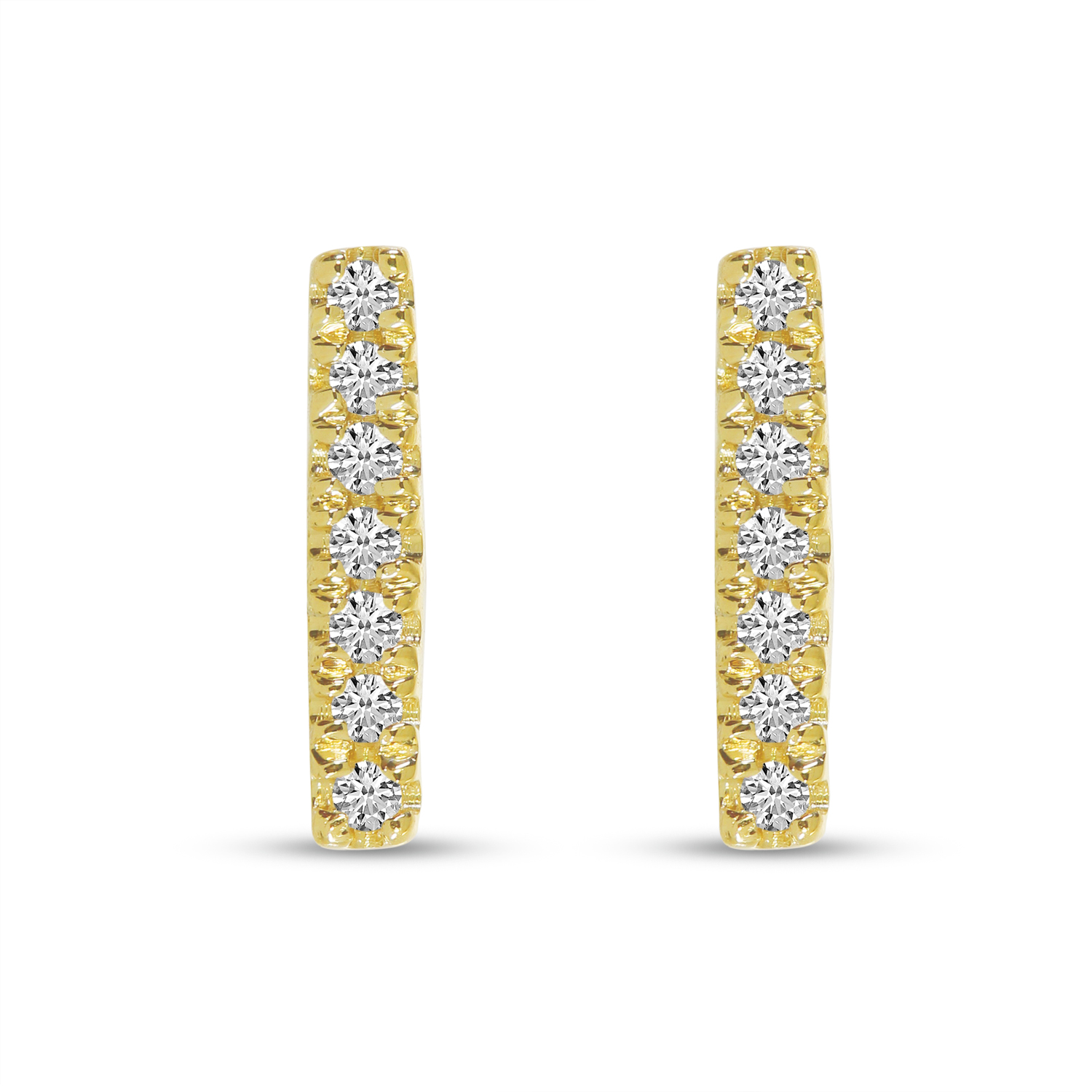 Colormerchants - 14K Yellow Gold Diamond Bar Stud Earrings
