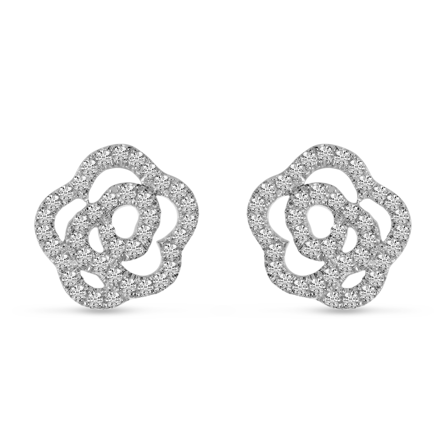 14K White Gold Diamond Petite Flower Stud Earrings