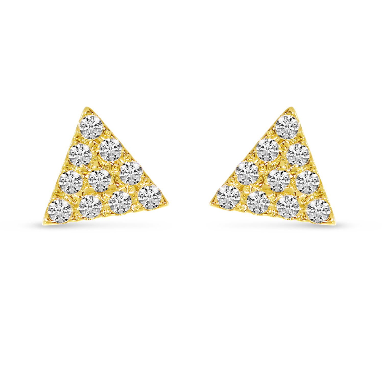 14K Yellow Gold Diamond Petite Triangle Stud Earrings