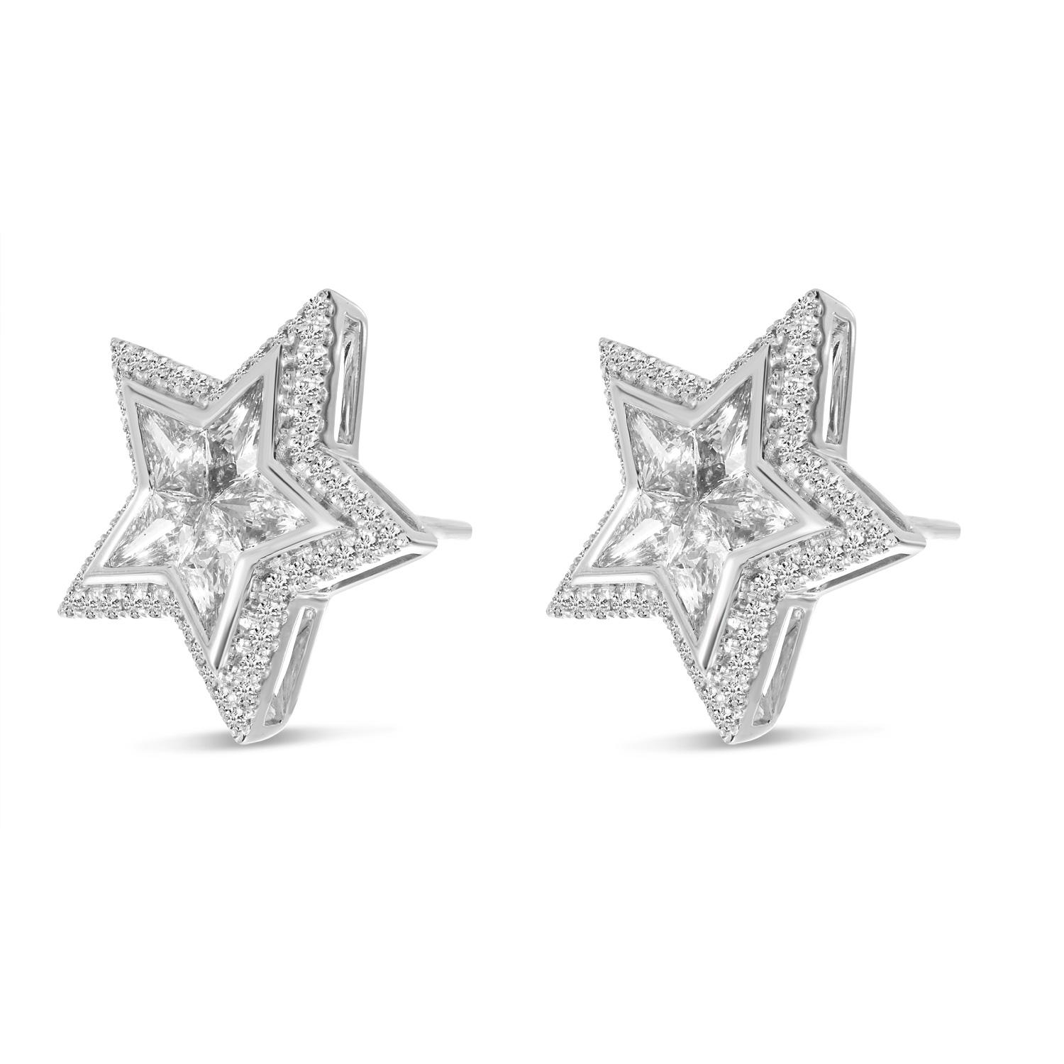 14K White Gold Texas Star Diamond Stud Earrings