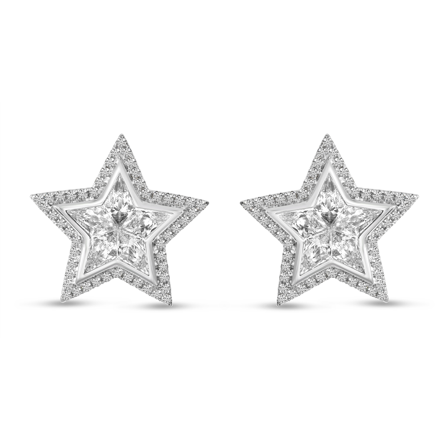 14K White Gold Texas Star Diamond Stud Earrings