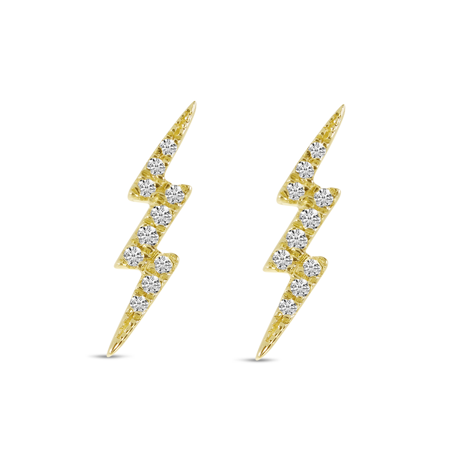 14K Yellow Gold Small Diamond Lightning Bolt Stud Earrings
