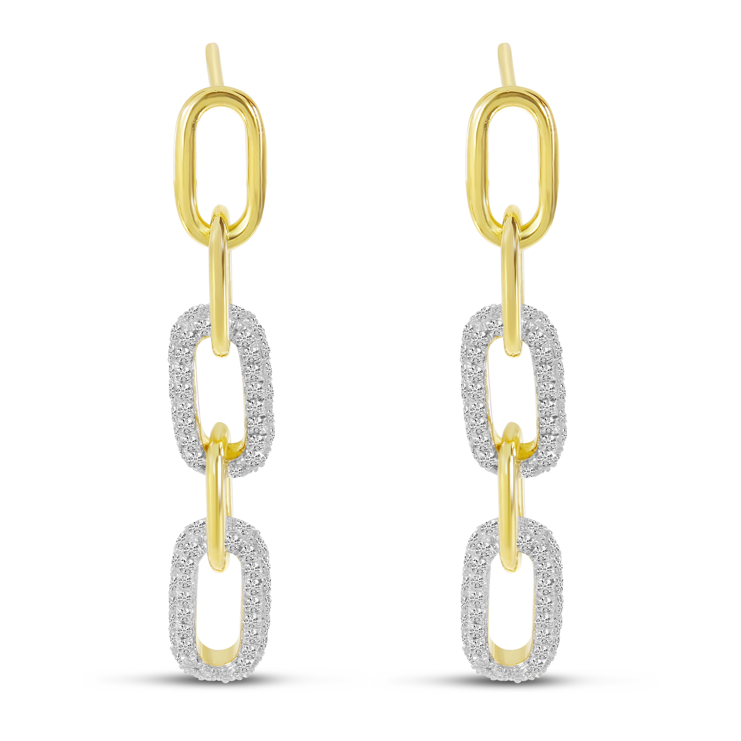14K Yellow Gold Diamond Paperclip Link Earrings