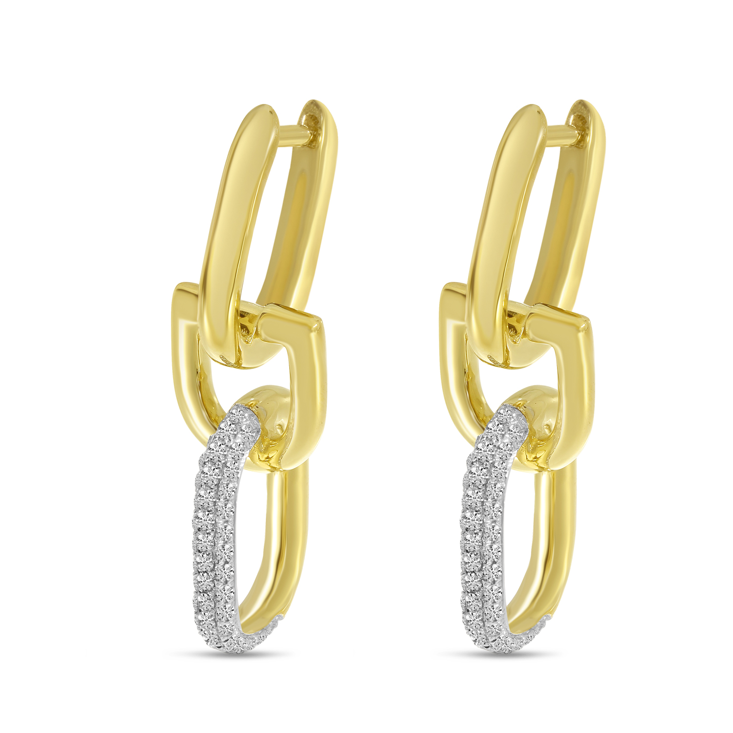 14K Yellow Gold Diamond Link Horseshoe Earrings