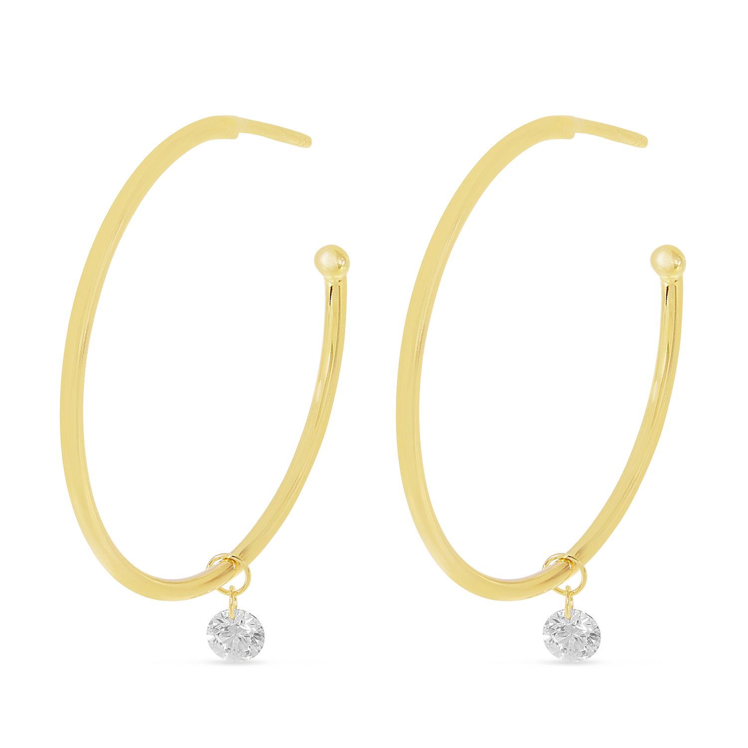 14K Yellow Gold Dashing Diamonds Sliding Diamond Hoop Earrings