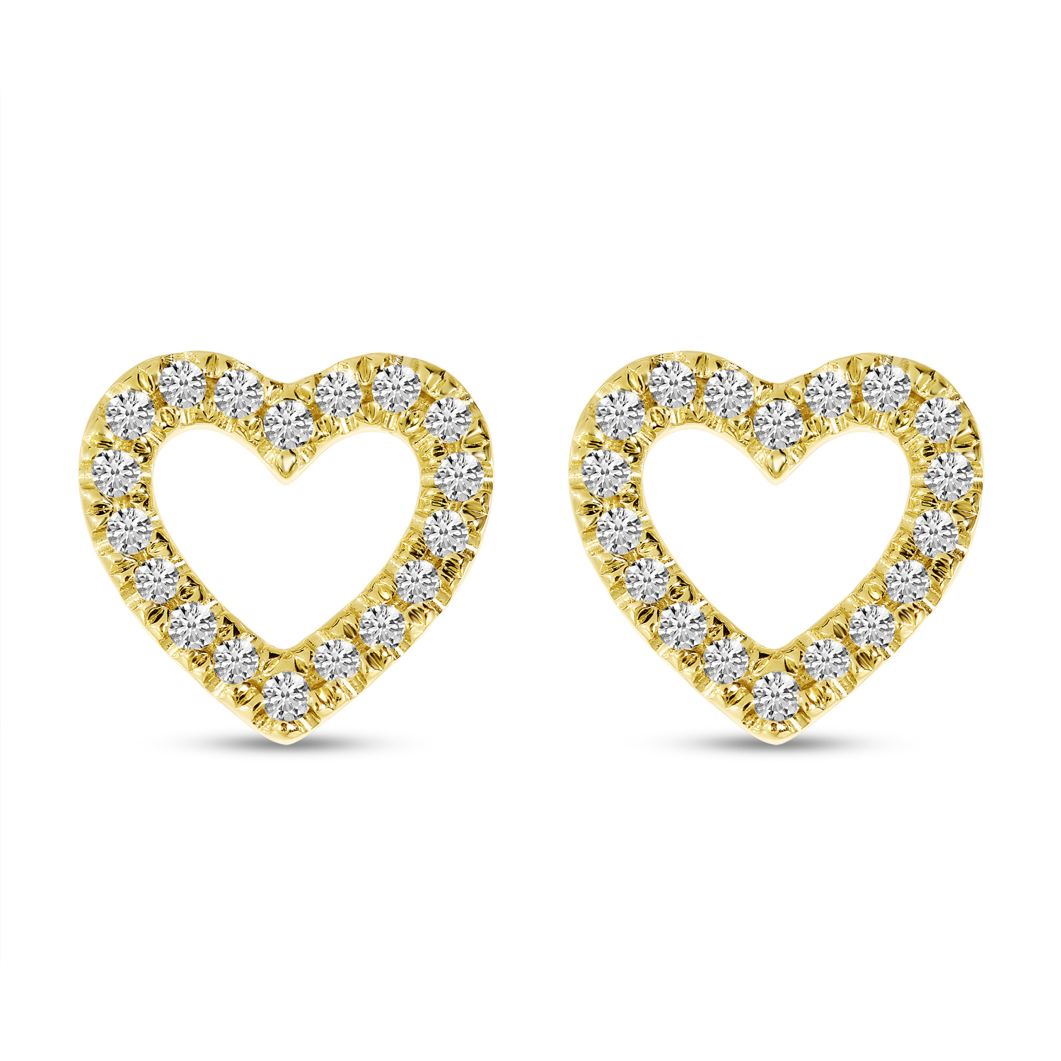 14K Yellow Gold Diamond Open Heart Stud Earrings