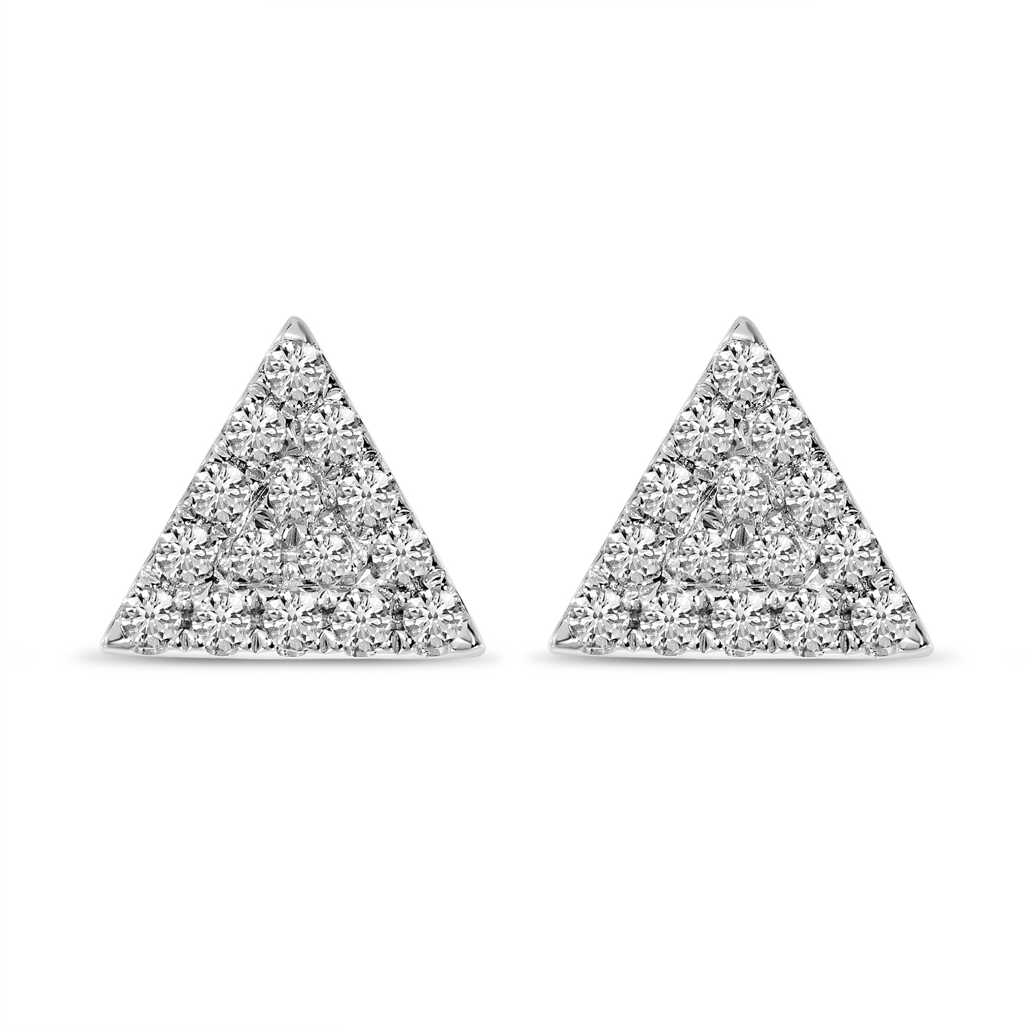 14K White Gold Small Diamond Pave Triangle Stud Earrings