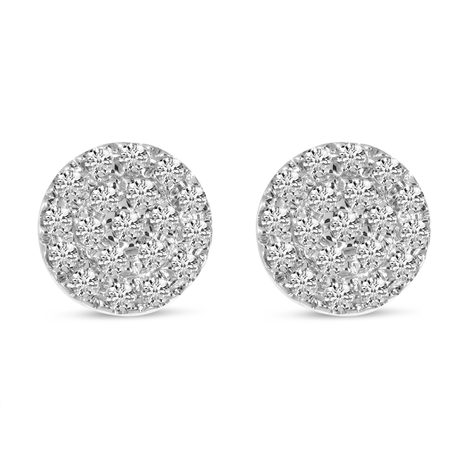 14K White Gold Small Diamond Pave Disc Stud Earrings